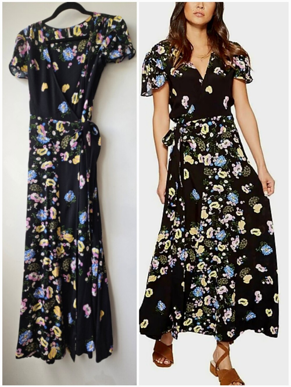 Free People Floral Tulip Short Sleeve Wrap Maxi Dress